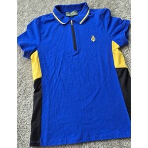Lauren Ralph Lauren Vntg Women Med Logo Quarter Zip Colorblock Rugby Polo Shirt